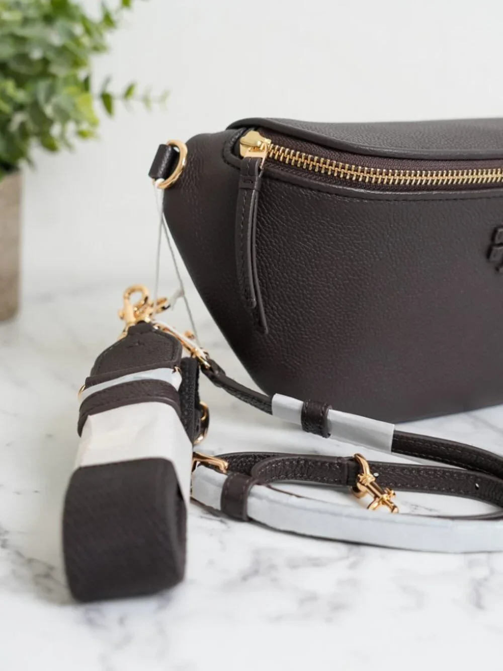 Tory Burch Thea Pebbled Leather Belt Bag Fanny Pack in Deep Brown 165917 NWT